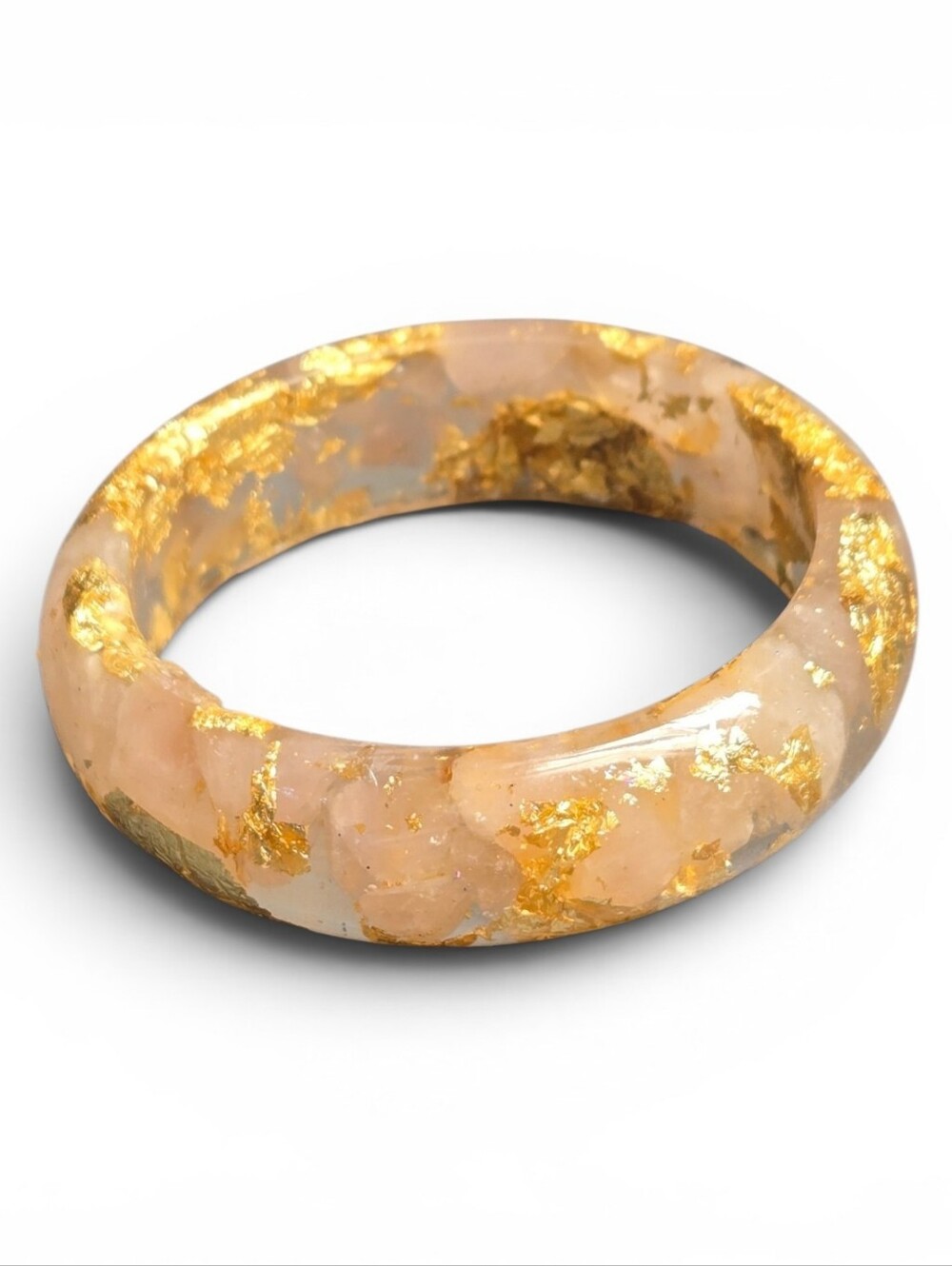 Earth Art hand crafted artisan Pink Rose Quartz Resin Bangle with Gold Leaf